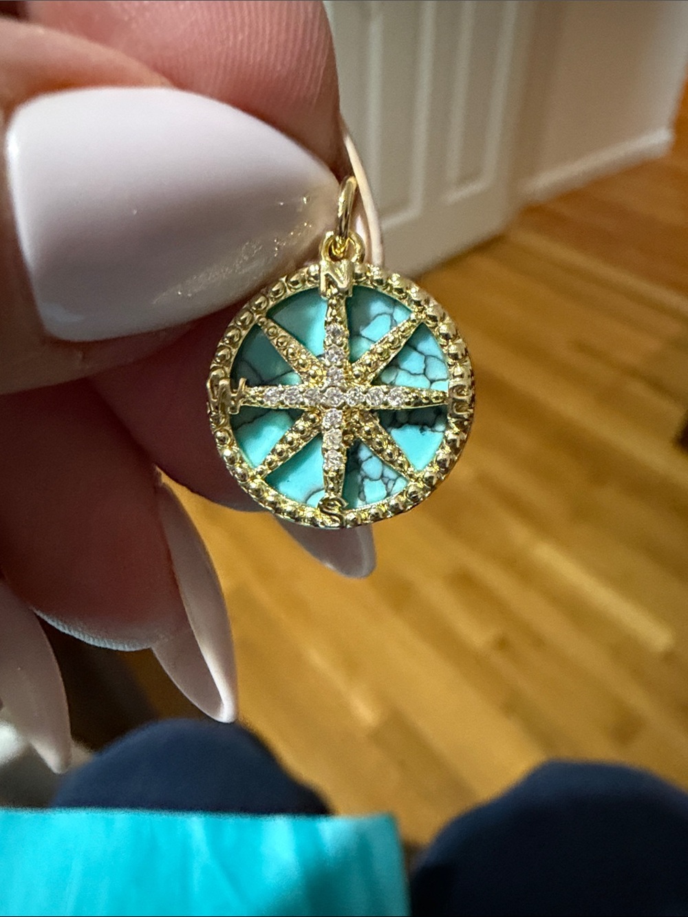 Small Gold Tone Turquoise Compass Star Pendant